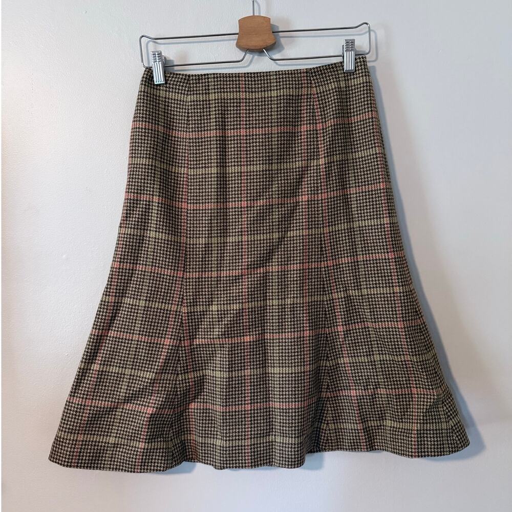 vintage TALBOTS petites blue green red houndstooth 100% cool flared skirt